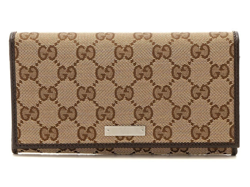 Gucci Bi fold Zip Long Wallet GG Canvas Leather Beige Cream Brown